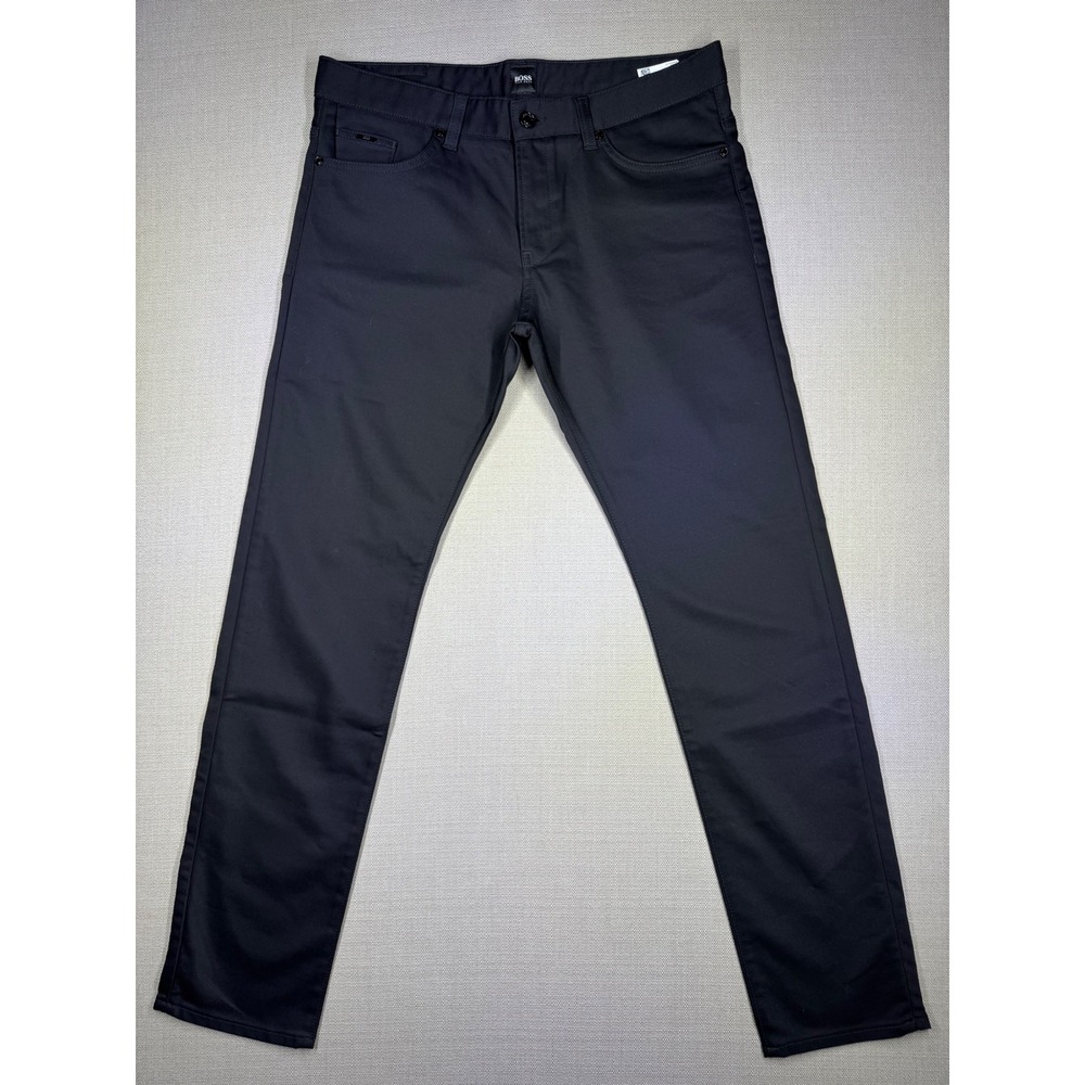 Hugo Boss Mens Black Delaware Slim Fit 5-Pocket Cotton Blend Trousers Size 34x32